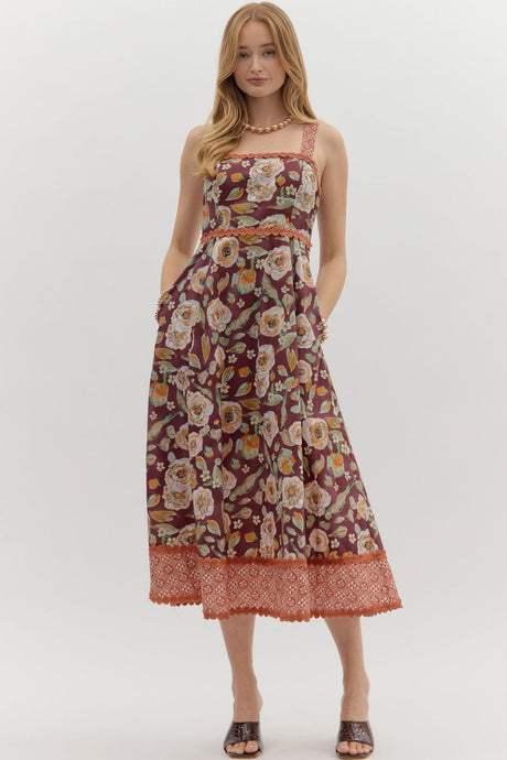 Anne Burgundy Floral Dress