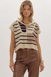 Ella Stripe Zip Sleeveless Sweater