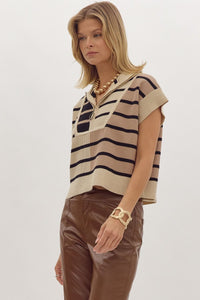 Ella Stripe Zip Sleeveless Sweater