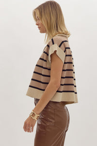 Ella Stripe Zip Sleeveless Sweater