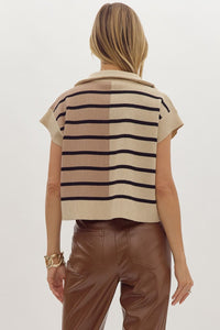 Ella Stripe Zip Sleeveless Sweater