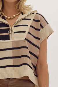 Ella Stripe Zip Sleeveless Sweater