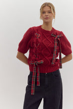 Load image into Gallery viewer, Plaid Bows Red Sweater Top