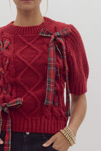 Load image into Gallery viewer, Plaid Bows Red Sweater Top