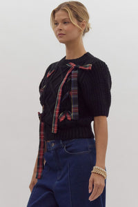 Plaid Bows Black Sweater Top