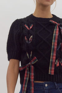 Plaid Bows Black Sweater Top