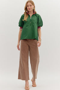 Green Stripe Half Zip Top