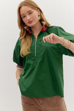 Load image into Gallery viewer, Green Stripe Half Zip Top