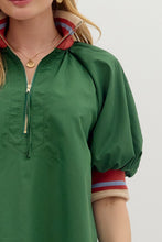 Load image into Gallery viewer, Green Stripe Half Zip Top