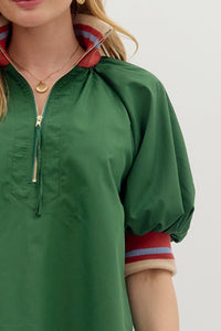 Green Stripe Half Zip Top