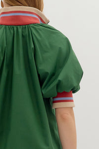 Green Stripe Half Zip Top