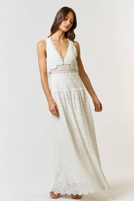 Janice White Lace Scalloped Maxi Dress