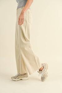 Cream Denim Wide Leg Pants