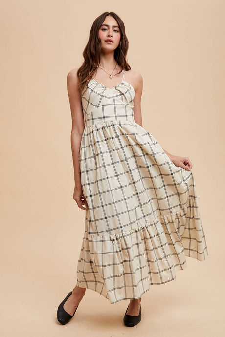 Grid Print Maxi Dress