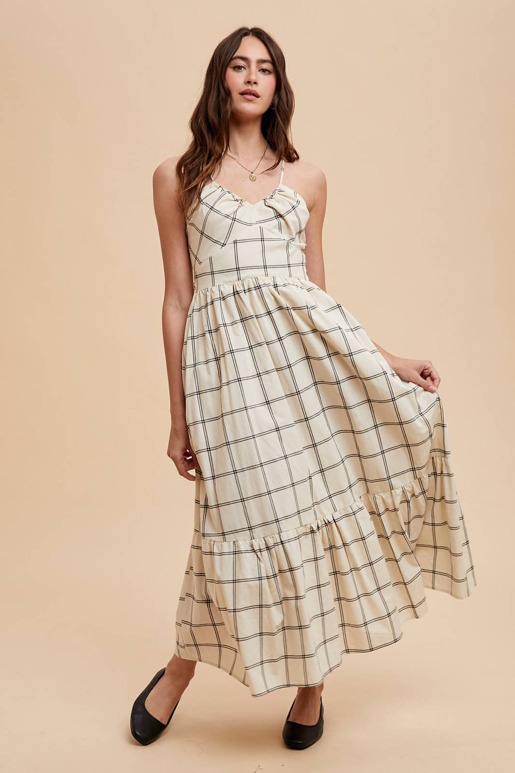 Grid Print Maxi Dress