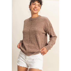 Taupe Seam Crew Neck Sweater