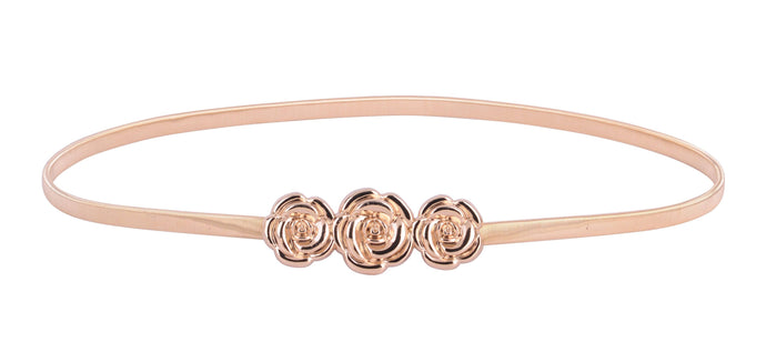 Three Gold Rose Stretch Belt Gold