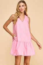 Load image into Gallery viewer, Red Dropped Waist Poplin Dress