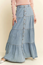 Load image into Gallery viewer, Boho Light Denim Tiered Maxi Skirt