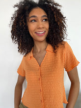 Load image into Gallery viewer, Tangerine Plisse Collar Top