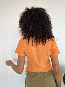 Tangerine Plisse Collar Top