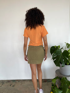 Tangerine Plisse Collar Top