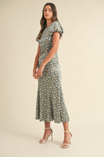 Load image into Gallery viewer, Elegant Velvet Green Ditzy Floral Dress