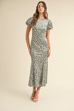 Load image into Gallery viewer, Elegant Velvet Green Ditzy Floral Dress