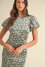 Load image into Gallery viewer, Elegant Velvet Green Ditzy Floral Dress