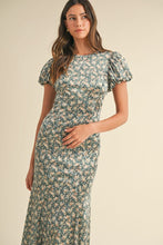 Load image into Gallery viewer, Elegant Velvet Green Ditzy Floral Dress