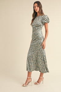 Elegant Velvet Green Ditzy Floral Dress