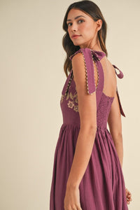 Boho Embroidered Plum Maxi Dress