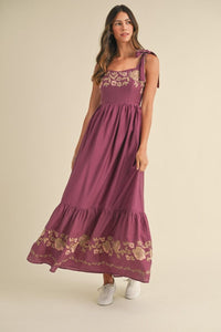 Boho Embroidered Plum Maxi Dress