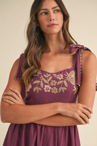 Boho Embroidered Plum Maxi Dress