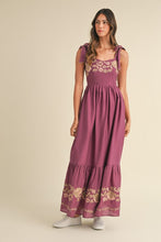 Load image into Gallery viewer, Boho Embroidered Plum Maxi Dress