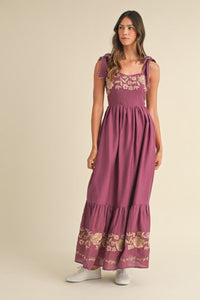 Boho Embroidered Plum Maxi Dress