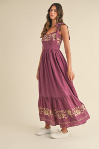 Boho Embroidered Plum Maxi Dress