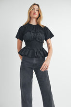 Load image into Gallery viewer, Black Fit and Flare Smocked Top