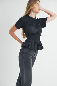 Black Fit and Flare Smocked Top