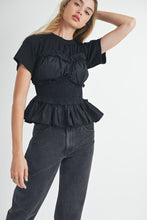 Load image into Gallery viewer, Black Fit and Flare Smocked Top