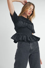 Load image into Gallery viewer, Black Fit and Flare Smocked Top