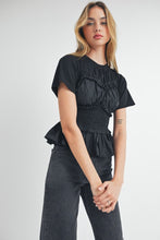 Load image into Gallery viewer, Black Fit and Flare Smocked Top