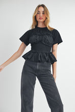 Load image into Gallery viewer, Black Fit and Flare Smocked Top