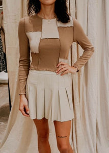Taupe Leather Tennis Skirt