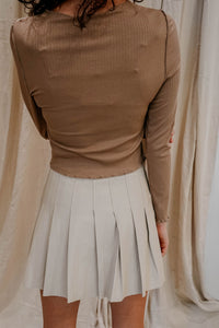 Taupe Leather Tennis Skirt