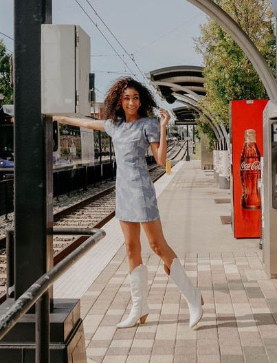 Jacquard Blue Mini Dress