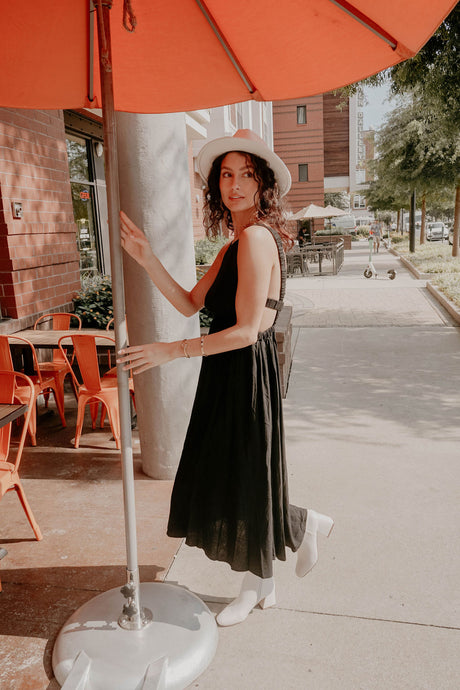 Black Open Back Midi Dress