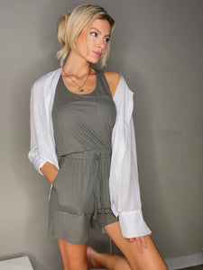 Olive Ribbed Knit Romper