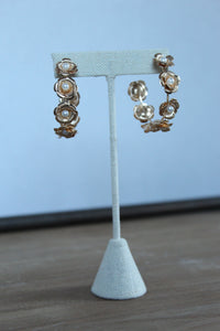 Flower Pearl Hoop Earrings