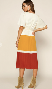 Clay Color Block Midi Dress